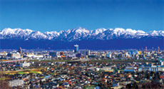 Grand view of the Tateyama Mountains(Japan Alps)from the Toyama city